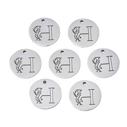 Letter H Anlaufgeschützt 304 Charms aus Edelstahl, Laserschnitt, gestalteter Buchstabe eingraviert, Flachrund, Edelstahl Farbe, letter.h, 14x1 mm, Bohrung: 1.2 mm