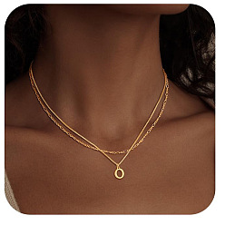 Letter O Сплав начальный кулон двухслойные ожерелья для женщин мужчин, золотые, Письмо O, 17.72 дюйм (45 см)
