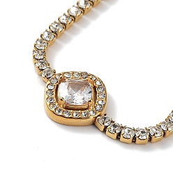 Mixed Shapes Cubic Zirconia Link Bracelet, with Vacuum Plating Golden 304 Stainless Steel Rhinestone Cup Chains, Mixed Shapes, 7-1/8~7-1/2 inch(18.2~18.9cm), Pendant: 8~12x8~12mm