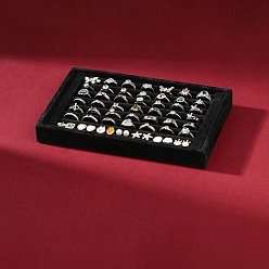 Черный Подносы для демонстрации бархатных колец, прямоугольные, чёрные, 22.5x14x3 см