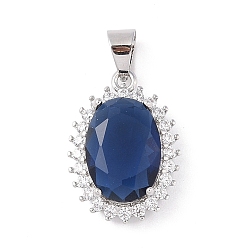 Прусский Синий Латунные микро проложить кубического циркония подвески, овальные, платина, берлинская лазурь, 21x15x7.5 мм, отверстие : 4x6 мм