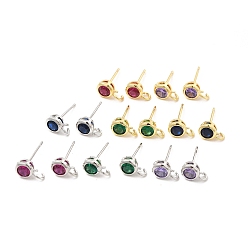 (52) Непрозрачная лаванда Латунные серьги-гвоздики из циркония, с вертикальными петлями, плоско-круглые, платина, без кадмия и без свинца, разноцветные, 8.5x5.5 мм, отверстие : 1.6 мм, штифты : 0.8 мм