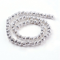 Silver Plated Electroplated Natural Lava Rock Beads Strands, Round, Bumpy, Silver Plated, 6~7mm, Hole: 1mm, about 66pcs/strand, 15.35 inch(39cm)