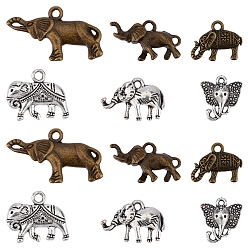 Mixed Color 60Pcs 6 Style Tibetan Style Alloy Pendants, Elephant, Mixed Color, 10pcs/style
