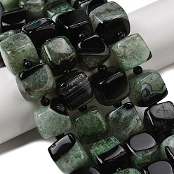 Темный Морско-зеленый Природный агат бисер нитей, окрашенная и подогревом, кубические, с бисером, темно-зеленый, 14~17x14~17x14~16 мм, отверстие : 1.4~1.6 мм, около 22 шт / нитка, 16.34''~16.73'' (41.5~42.5 см)
