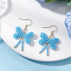 Синий Серьги-подвески из нержавеющей стали и стекла с бантом, реальный 304 k позолоченный, синие, 18 мм