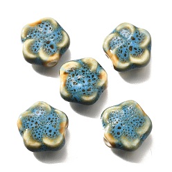 Cielo Azul Cuentas de porcelana hechas a mano, flor, el cielo azul, 14.5x15x6.5 mm, agujero: 2 mm