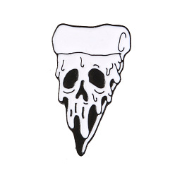 White Alloy Enamel Brooches, Pizza with Skull, White, 33x18mm