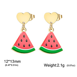 Watermelon 304 Stainless Steel Stud Dangle Earrings, Fruits, Golden, Watermelon, 13x12mm