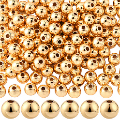 Настоящее золото 14K 150шт. стойка покрытие латунные распорные бусины, долговечный, круглые, реальный 14 k позолоченный, 6x5 мм, отверстие : 1.5 мм