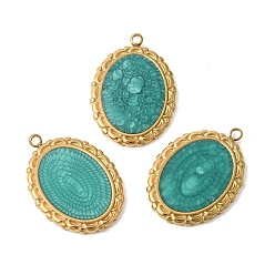 Золотой 304 нержавеющей стальной эмали подвески, овальные амулеты, ионное покрытие (ip), золотые, 26.5x18.5x3 мм, отверстие : 2 мм