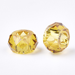 Goldenrod Transparent Resin Beads, Large Hole Beads, Faceted, Rondelle, Goldenrod, 14x8mm, Hole: 5.5mm