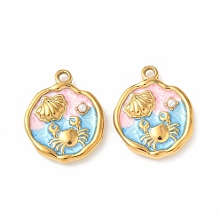 Разноцветный 304 подвески-крабы из нержавеющей стали с эмалью, с abs имитационными жемчужными бусинами , ионное покрытие (ip), золотые, красочный, 22.5x18.5x4 мм, отверстие : 1.8 мм