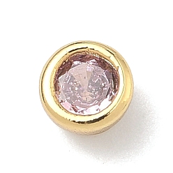 Pink Плоские круглые латунные микропаве кабошоны из кубического циркония, стойки покрытие, долговечный, без свинца и без кадмия, реальный 18 k позолоченный, розовые, 5x3.5 мм