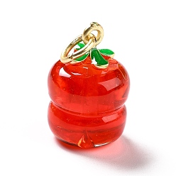 Red Handmade Lampwork Pendants, with Brass Findings, Cadmium Free & Lead Free, Matte Gold Color, Column, Red, 17.5~18x12mm, Hole: 4mm