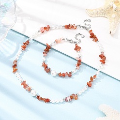 Натуральный Агат Браслеты и ожерелья из бусин из натурального агата, с круглым перлы раковины, браслеты: 193 mm