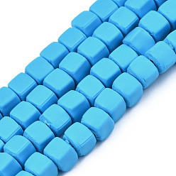 Deep Sky Blue Handmade Polymer Clay Beads Strands, Cube, Deep Sky Blue, 5x5x5mm, Hole: 1.8mm, about 86~88pcs/strand, 15.35 inch~16.34 inch(39~41.5cm)