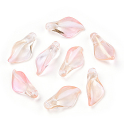 Pink Прозрачный лак окрашенные стеклянные подвески, с блеском порошок, Petaline, розовые, 20x10.5x6 мм, отверстие : 1.2 мм