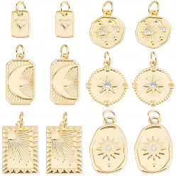 Настоящее золото 18K 12шт 6 стили латунные подвески с покрытием стойки, без кадмия, без никеля и без свинца, реальный 18 k позолоченный, 9.5~20.5x6.5~15x1.5~2.5 мм, отверстие : 2.8~3.6 мм, 2 шт / стиль