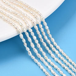 Кремово-белый Нити из натурального культивированного пресноводного жемчуга, рис, кремово-белые, 3~4.5x2~2.5 мм, отверстие : 0.4 мм, около 43~53 шт / нитка, 7.09'' (18 см)