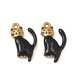 Черный 304 нержавеющей стальной эмали подвески, подвески в форме кошки, ионное покрытие (ip), реальный 18 k позолоченный, чёрные, 20x12x4 мм, отверстие : 1.3 мм