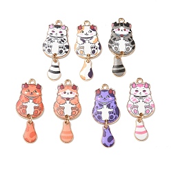 Mixed Color Printed Alloy Enamel Pendants, Cat Shape Charms, Golden, Mixed Color, 40x16x2mm, Hole: 1.8mm