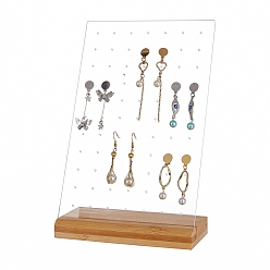 Clear Acrylic Earring Displays, with Wood Pedestal, Rectangle, Clear, 15x7x2cm