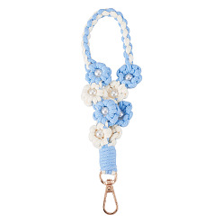 Небесно-голубой Подвески в виде цветов, сплетенные вручную, с поворотными застежками сплава, голубой, 205x32 мм