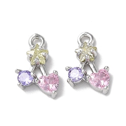 Платина Латунные микро проложить кубического циркония прелести, без кадмия, без никеля и без свинца, звезда с плоскими круглыми подвесками и сердечками, платина, 11x8x3 мм, отверстие : 1 мм