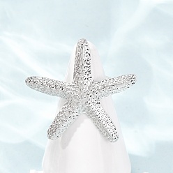 Stainless Steel Color 304 Stainless Steel Cuff Open Rings, Starfish, Stainless Steel Color, US Size 6 3/4(17.1mm)