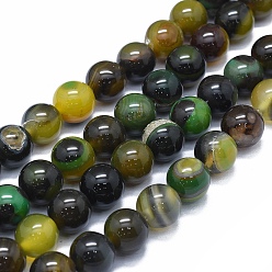 Dark Green Natural Agate Beads Strands, Dyed & Heated, Round, Dark Green, 14mm, Hole: 2~2.5mm, about 29~30pcs/strand, 15.1 inch~15.5 inch(38.5~39.5cm)