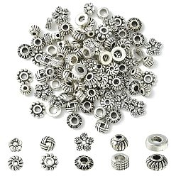 Античное Серебро 100 шт 10 стиль бусины-распорки сплава тибетского стиля, разнообразные, античное серебро, 5~7x2~4 мм, отверстие : 1~3 мм, 10 шт / стиль