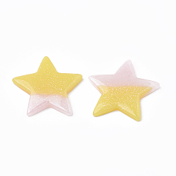 Gelb Harz Cabochons, mit Glitzerpulver, Nachahmung Gelee, Ton zwei, Stern, Gelb, 35x37x4 mm