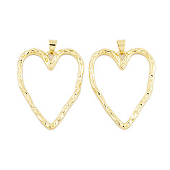 Настоящее золото 18K Стойки обшивки латунные подвески, без кадмия и без свинца, долговечный, сердце, реальный 18 k позолоченный, 35x28.5x2 мм, отверстие : 4x3 мм