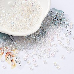 Azure Transparent Glass Seed Beads, Half Plated, Two Tone, Round, Azure, 8/0, 3x2mm, Hole: 1mm
