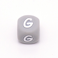 Letter G Silicone Alphabet Beads for Bracelet or Necklace Making, Letter Style, Gray Cube, Letter.G, 12x12x12mm, Hole: 3mm
