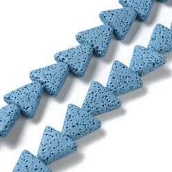 Светло-Голубой Нити из натуральных бусин из лавы, окрашенных в треугольники, Небесно-голубой, 13x14x5 мм, отверстие : 1.2 мм, около 31 шт / нитка, 15.35'' (39 см)