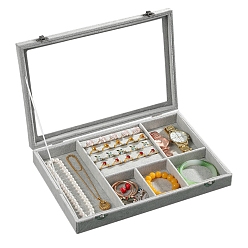 Светло-серый Прямоугольные бархатные витрины для ювелирных изделий с видимым окном, для браслетов, ожерелий, колец, часов, хранения, светло-серый, 35x24 см