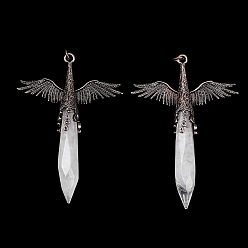 Хрусталь Крупные подвески из натурального кварцевого кристалла, ограненные в форме остроконечной пули., подвески в виде ангельских крыльев из сплава горного хрусталя, Красная медь, 73~74x52~52.5x11 мм, отверстие : 4 мм