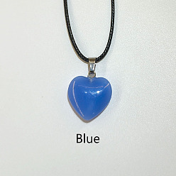 Королевский синий Стеклянный кулон в форме сердца, ожерелья из вощеного шнура для женщин и мужчин, королевский синий, 17.72 дюйм (45 см)