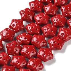 Rouge Chapelets de perles de corail synthétique , teint, étoiles, rouge, 15.5x15.5x8mm, Trou: 1mm, Environ 26 pcs/chapelet, 13.98~14.17 pouce (35.5~36 cm)