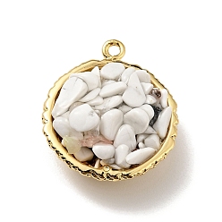 Говлит Подвески из натуральной говлитовой крошки, с реечным покрытием из латуни с покрытием из настоящего золота 18k, круглые, без кадмия, без никеля и без свинца, 24x20x10~13 мм, отверстие : 1.8 мм