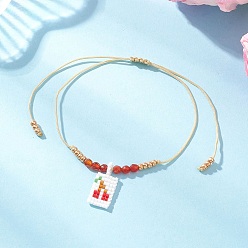 Вишня Регулируемые браслеты ручной работы из бусин из стекла Миюки и натурального агата, плетеные браслеты из бисера для женщин, вишня, внутренний диаметр: 3-1/2 дюйм (8.9 см)