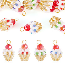 (52) Непрозрачная лаванда 8шт. 4 цвета, подвески в виде кексов из стеклянного бисера, с золотыми латунными штифтами с шарообразными головками, круглой бусиной из стеклянного жемчуга и стеклянными бусинами, разноцветные, 19x12 мм, отверстие : 3.5 мм, 2 шт / цвет