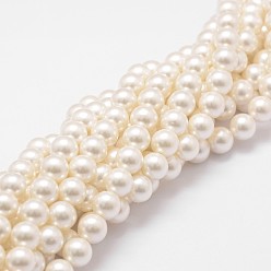 Floral White Shell Pearl Bead Strands, Loose Beads for Jewelry Making, Grade A, Round, Floral White, 8mm, Hole: 1mm, about 47pcs/strand, 15.5 inch