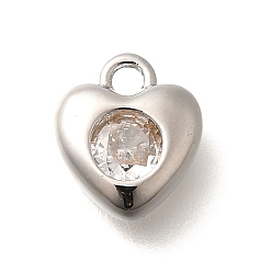 Платина Латунные микро проложить кубического циркония прелести, без кадмия, без никеля и без свинца, сердце, платина, 9x8x2.5 мм, отверстие : 1.5 мм
