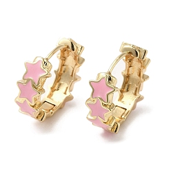Pink Boucles d'oreilles créoles en laiton plaqué or k véritable étoile, avec l'émail, rose, 18mm