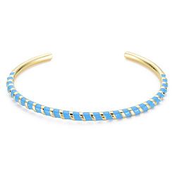 Темно-Голубой Скрученный браслет-манжета из латуни с эмалью, настоящий позолоченный открытый браслет для женщин 18k, без никеля , глубокое синее небо, внутренний диаметр: 2-3/8 дюйм (5.95 см)