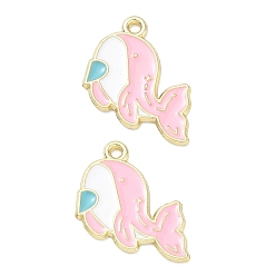 Golden Alloy Enamel Pendants, Whale with Heart Charms, Split Pendants, Golden, 18x21x1mm, Hole: 1.6mm
