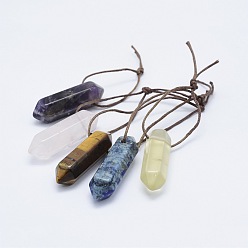 Mixed Stone Natural Mixed Stone Pendants, Hexagon/Bullet, 42~45x11.5~12mm, Hole: 2mm